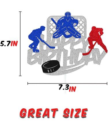 Ice Hockey Cake Topper Happy Birthday Sign Cake Decorations Puck Theme for Kids Girl Boy Man Women Birthday Party Supplies Sliver Glitter Double Sided - Buy Online on GoSupps.com