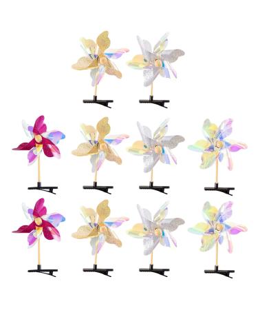 XROLAND Hairpin 10Pcs Y2K Style Barrettes Colorful Windmill Hairpins Rotatable Little Girls Taking Photo Hair Clip Windmill Headwear
