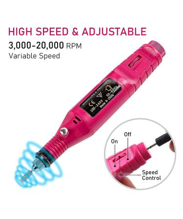 Acrylic Nail Drill Kit Electric Nail File 20000 RPM | Portable Gel Remover & Nail Polishing Machine | Pedicure Set - Red - Buy Online on GoSupps.com