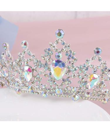 Lurrose Crystal Princess Crown Sparkle AB Rhinestone Bridal Tiara Pageant Hair Accessories for Women (Silver) - Buy Online on GoSupps.com