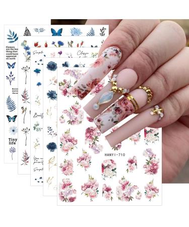 JMEOWIO 9 Sheets Spring Flower Nail Art Stickers Decals Self-Adhesive Floral Summer Nail Supplies Nail Art Design Decoration Accessories