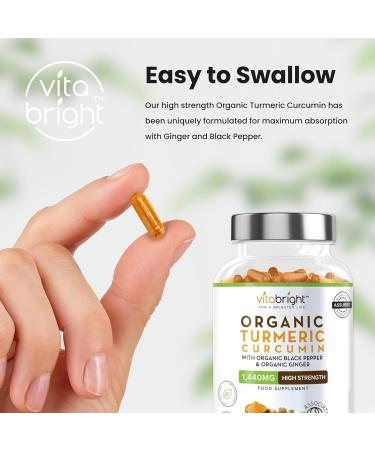 Organic Turmeric Curcumin 1440mg with Black Pepper & Ginger 180 Vegan Capsules | Certified Organic by Soil Association | Made in UK by VitaBright - Buy Online on GoSupps.com