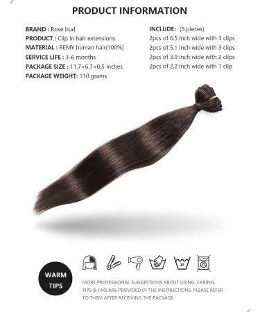 ROSEBUD 10 Inch Clip in Hair Extensions 60g REMY Human Hair 8Pcs 18 Clips - Medium Brown - Buy Online on GoSupps.com