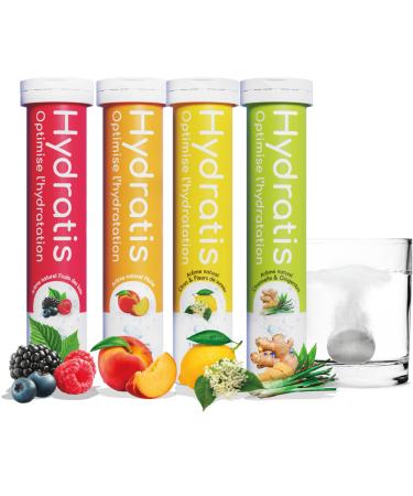HYDRATIS - Effervescent Tablets with 4 Light and Natural Flavors - Optimizes Hydration - Rich in Minerals - Low in Sugar - Light Flavors - Sport Cramps Recovery - 80 Tablets