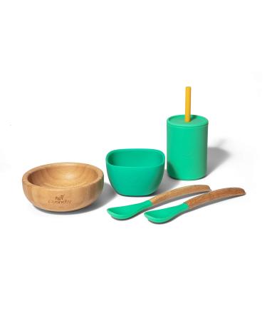 Avanchy Bamboo La Petite Family Collections Gift Set Green - Includes Mini Bamboo Bowl  Silicone Bowl  Silicone Cup  and Bamboo Baby and Infant Spoons - Baby Dishes Set - Baby Shower Gifts