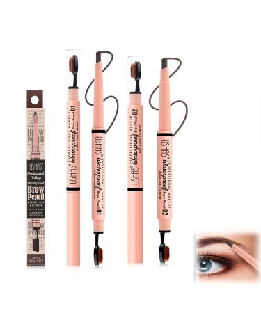 Bolisiya 2 in 1 Double Ended Eyebrow Pencil Micro Percision Tip Fill and Defines Brows No Need to Sharpen and Not Easy to Fade Eyebrow Pencil Waterproof Micro Eyebrow Pencil (01+02)