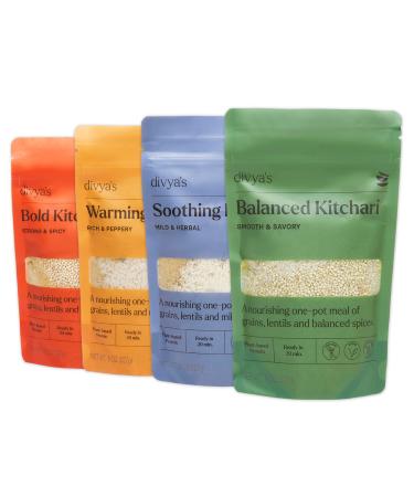 Divya's Kitchari Variety Bundle, One-Pot Ayurvedic Meal with Grains, Lentils, & Spices, Healthy & Nourishing Plant-Based Meal, Vegan, Non-GMO, Gluten Free, Organic, Family Size 4 Pack
