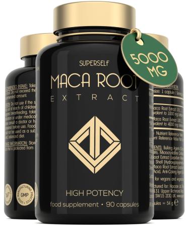 Maca Root 5000mg - Maca Root Capsules for Women & Men - High Potency Herbal Booster - Black & Yellow Macca Root Powder Extract - 90 Maca Tablets - British Made High Strength Supplement - Buy Online on GoSupps.com