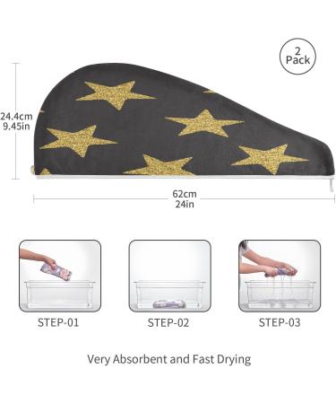 Golden Stars Dry Hair Cap Set 2 Piece Quick Drying Towel & Button Headband | Super Absorbent & Soft for Ultimate Comfort - Buy Online on GoSupps.com