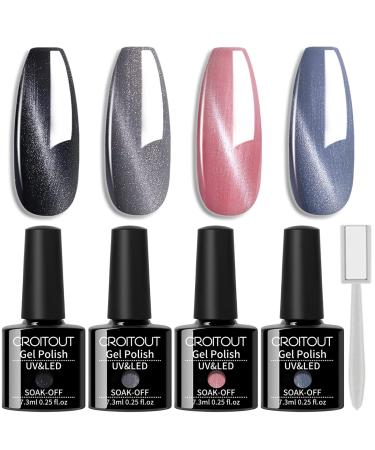 Croitout Cat Eye Gel Nail Polish Set with 1 Magnet Shellac Nail Gel Polish Colours Set Magnetic Gel Nail Polishes Set Soak Off Shellac Gel Nail Polish UV Kit Best Gift for Women 4 x 7.3ml UK-4MY-0002 7.3 ml (Pack of 4)