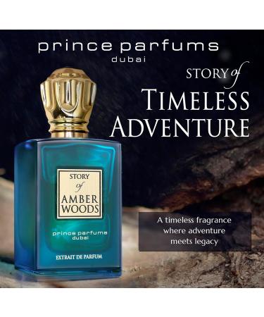 Prince Parfums Dubai - The Story of Amber Woods - 3.4 Ounces - Exquisite Men's Extrait de Parfum - Rich Luxurious Scent of Amber Cedar Vetiver for the Modern Man - Depth Warmth & Mastery - Buy Online on GoSupps.com