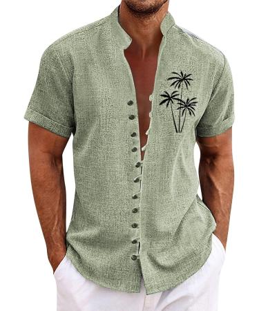 Shop Rosennie Men's Hawaii Shirt - Stand-Up Collar Short Sleeves Oversized Mint Green Beach Shirt | Perfect for Summer Vacations - Buy Online on GoSupps.com