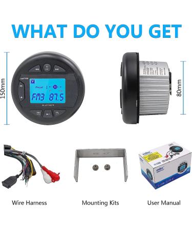 Herdio 4 Marine & UTV Gauge Stereo Radio Receiver with Bluetooth and Built-in Amplifier - Buy Online on GoSupps.com