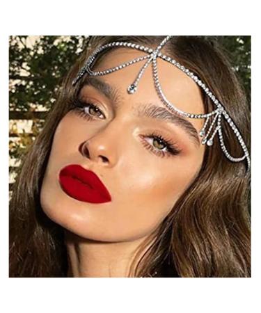 Rhinestone Waterdrop Head Chain Headwear Crystal Forehead Headband Wedding Bridal Hair Chain Headpiece for Women Hair Jewelry (Silver 2)