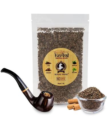Royal Swag Tobacco & Nicotine Free Smoking Mixture with 100% Natural Herbal Smoking Blend 1 Pack (1 Oz/ 30G) with Wooden Pipe