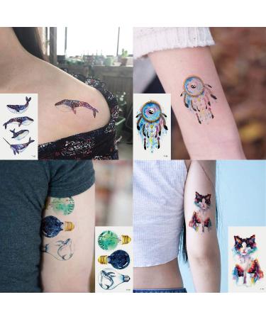 Oottati 30 Sheets Small Cute Temporary Tattoos Kit - Watercolor Designs for Women - Dream Catcher, Snake, Cat, Tiger, Bird, and More - Buy Online on GoSupps.com