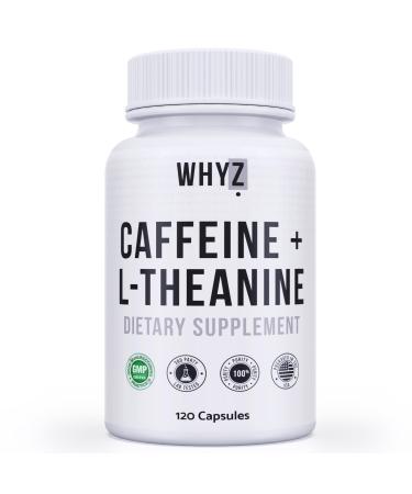 WHYZ Caffeine Pills with L-Theanine 120 Capsules Nootropic Stack Energy Pills Energy Vitamins for Sustained Focus & Cognitive Function L Theanine Caffeine Energy Supplements for Women & Men