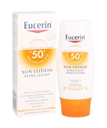 Eucerin Sensitive Protect Sun Lotion Extra Light SPF 50+ | 150 ml - Ultimate UV Protection for All Skin Types - Buy Online on GoSupps.com