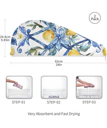 Watercolor Lemons Hair Towel 2 Pack - Super Absorbent Quick Dry Hair Turbans for Women & Girls - Buy Online on GoSupps.com