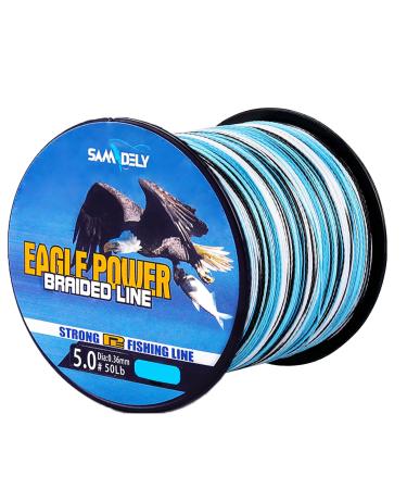Samdely EaglePower Braided Fishing Line Abrasion Resistant Braided Lines Superior Knot Strength, Test for Salt-Water, 10LB-80LB, 100-500 Yds, Blue Camo, Ocean Blue, Green Blue Camo 80LB(500YDS)