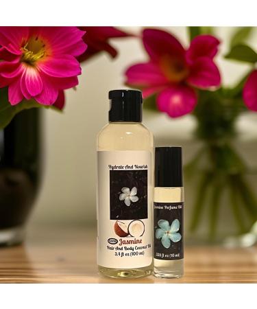 2 Pack Jasmine Oil for Skin Hair & Nails - Multi-Use Body Oil & Roll-On Perfume | Coconut Massage Oil - 3.4 Fl oz & 10ml - Buy Online on GoSupps.com