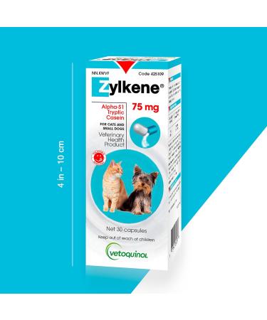 Vetoquinol Zylkene Veterinary Health Product - Calm and Relaxed Behaviour in Pets During Stressful Events - 75 mg - Cats and Small Dogs - 30 Caps Cats and Small Dogs 30 Caps - Buy Online on GoSupps.com