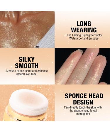 Glitter Body Highlighter Powder - Silvery Face & Body Shimmer for Glow Makeup with Sponge Head - Buy Online on GoSupps.com