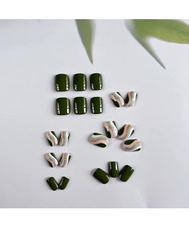 KXAMELIE Green Swirl Press on Nails - Short Glitter Sequins Coffin Fake Nails | Nail Glue Included - Perfect for Daily Wear and Salon Style - Buy Online on GoSupps.com