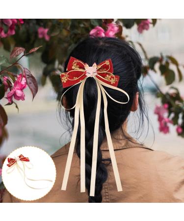 SHERCHPRY Chinese Style Bow Hair Clips Long Tail Tassel Ribbon Hair Barrettes Vintage Hair Clasps Bowknot Hair Slides Clips Decorative Hair Accessories for Festival Party - Buy Online on GoSupps.com