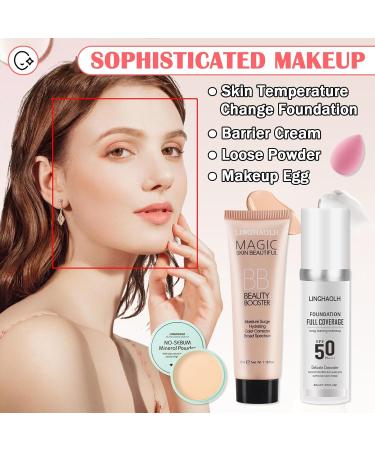 Color Changing Liquid Foundation & Full Coverage Concealer Foundation Face Primer Base Makeup Set Moisturizing BB Cream & Loose Setting Face Powder with Makeup Sponge - Buy Online on GoSupps.com