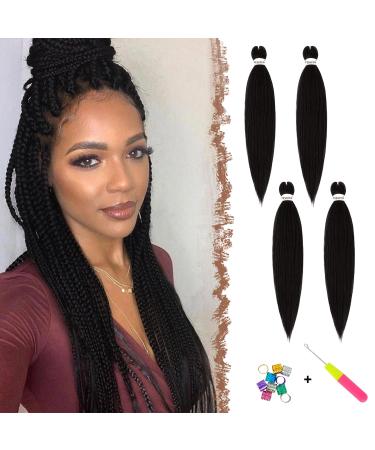 Feshfen Pre Stretched Extension Hair for Braids 65 cm 4 pieces Pres stretched braiding hair Extensions Yaki-Texture Synthetic Hair Extensions Ez BraIiding Hair Hair extension natural black 65 cm (4 Pack) 4 Packs-2# natural black