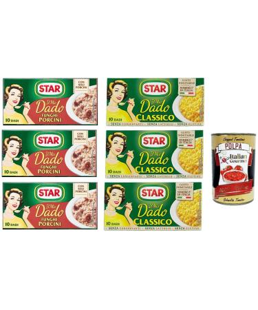 Italian Gourmet E.R. Star Dado Funghi Porcini Classico Brodo Lot de 6 cubes de soupe de bouillon 6 x 10 pz + polpa gourmet italien 400 g