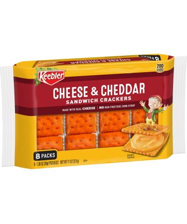 Keebler Sandwich Crackers, Single Serve Snack Crackers, Office and Kids Snacks, Cheese and Cheddar, 11oz Tray (8 Packs)