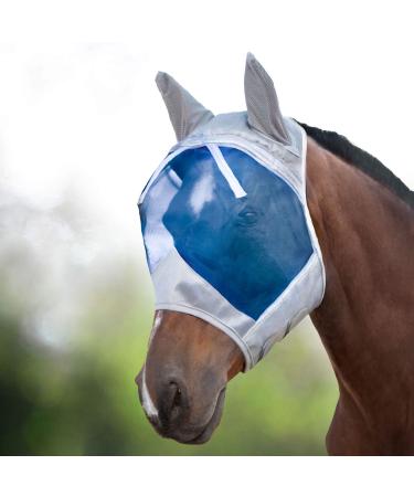Harrison Howard Caremaster ergonomically designed thick fleece padding horses fly mask UV protection with ear protection hawaiian blue warm blood (l) l silver/blue - Buy Online on GoSupps.com