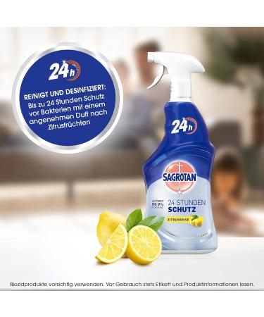 Sagrotan 24-Hour All-Purpose Disinfectant Cleaner - Citrus Breeze - Removes 99.9% Bacteria - 4 x 600ml Spray Bottles (12 Pack) - International Shipping Available - Buy Online on GoSupps.com