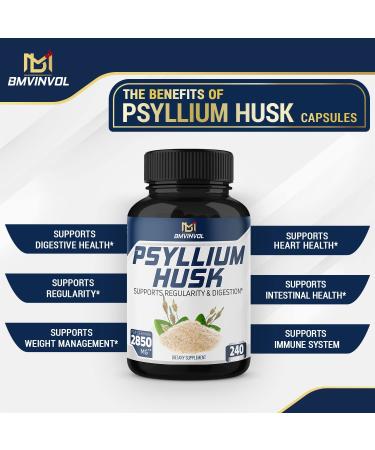 Premium Psyllium Husk Capsules 2850mg - 4 Months Supply - Fenugreek, Turmeric, Ginger - Digestive Support - 240 Capsules - Buy Online on GoSupps.com