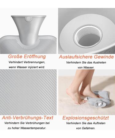 Heat Bottle with Soft Cover 2L - Fluffy PVC Hot Water Bag for Pain Relief | Safe & Durable | Perfect Gift for Women & Adults (Gray) - Buy Online on GoSupps.com