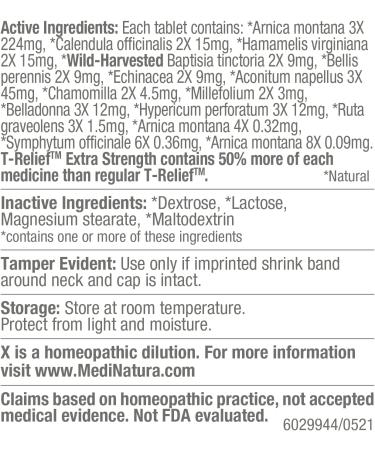 MediNatura T-Relief Extra Strength - 250 Tablets of Arnica & 12 Natural Homeopathic Actives for Joint & Muscle Pain Relief - Fast Shipping Internationally - Buy Online on GoSupps.com