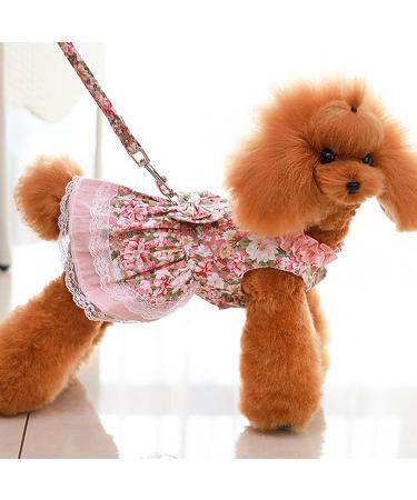 Petyoung Floral Cat Clothes & Leash - Pink XL Princess Dress for Dogs & Cats - Buy Online on GoSupps.com