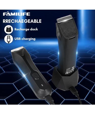 FAMILIFE Body Trimmer for Men - Electric Waterproof Groin & Pubic Hair Trimmer with Replaceable Ceramic Blades - 90 Minutes Usage & Standing Recharge Dock - Buy Online on GoSupps.com