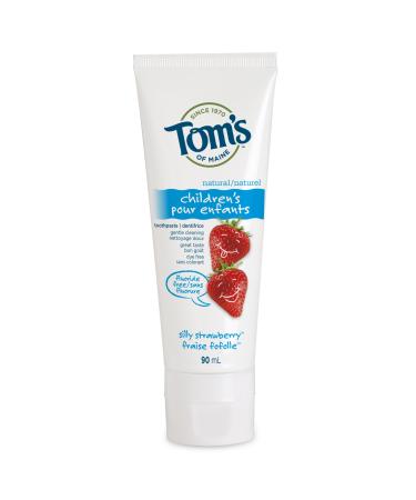 Tom's of Maine Children's Silly Strawberry Natural Fluoride Free Toothpaste Anticavity Fluoride Toothpaste for kids All Natural Fruity Flavor toothpaste Strawberry Toothpaste kids 90 mL 90 ml (Pack of 1) Silly Strawberry Fluoride Free