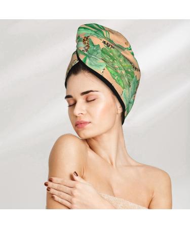 Leopard & Palm Leaves Coral Velvet Dry Hair Cap | Ideal for Home Travel Pool Parties & More - Buy Online on GoSupps.com