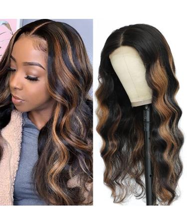 Haha Brazilian Human Hair Highlight 4x4 Lace Front Ombre Wig 16 Inch - Pre Plucked Body Wave Balayage Highlighted Brown - 150% Density - Buy Online on GoSupps.com