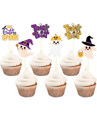 Halloween Cupcake Topper Halloween Baby Shower Cake Picks Little Ghost Too Cute to Spook Trick or Treat Halloween Birthday Party Decorations 24PCS