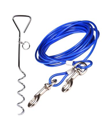 16ft(5M) Dog Tie Out Cable with 18" Spiral Ground Stake Spike - Out for Outdoor Yard and Camping - Small to Medium Dogs (16ft(5M) cable 18" stake Blue) 5M Blue - Buy Online on GoSupps.com