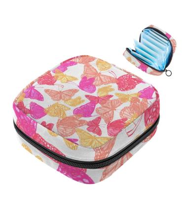 Women bands storage pocket menstrual cup pocket girl travel big capacity make-up women bandage organizer butterfly watercolor pink pattern color 3 1 count (pack of 1)