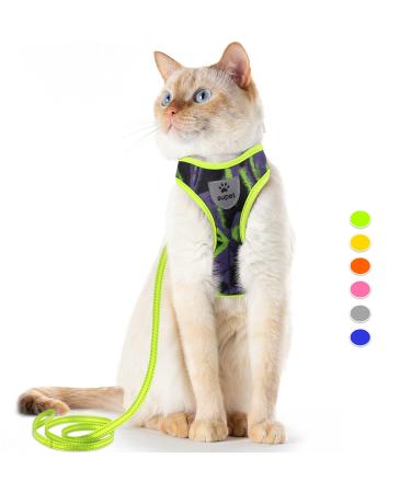 Supet cat dishes and leash set of fleeing kitten kitten. Cat vested harness with reflex stripes universal cat leash and dishes for cats/puppies green s s (breast circumference: 24 - 40 cm) green