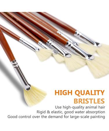 DUGATO Artist Fan Paint Brush Set - 7 Anti-Shedding White Hog Bristle Brushes for Acrylic, Watercolor, Oil Painting - Long Wooden Handle for Comfort - Buy Online on GoSupps.com