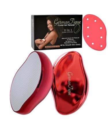 Germantique crystal hair wheeling rubber natural crystal hair remover pain-free nanoglas hair removal device gentle crystal epilier and peeling for silky smooth skin (red)