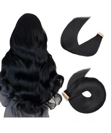 Hotlulana tape extensions real hair deep black extensions real hair 20 inch/50cm 50g Skin Weft 100% natural tape in extensions real hair 20PCs Invisible real hair extensions tape #1.#1 low black 50cm 20 inch (20 pack)